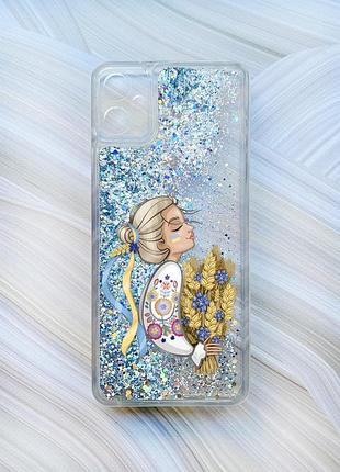 Чехол с плавающими блестками на samsung galaxy a05 (a055) серебристый украинка с колосками (принт 173)