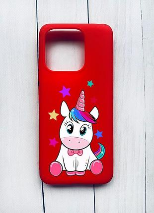 Матовий чохол на xiaomi redmi 12c червоний :: єдиноріг (принт 102)