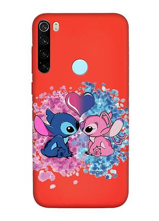 Матовый красный чехол на xiaomi redmi note 8t стич и ангел (принт 391)