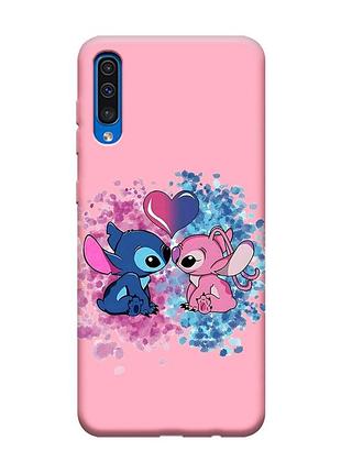 Матовый розовый чехол на samsung galaxy a50 (2019) a505/a30s стич и ангел (принт 391)