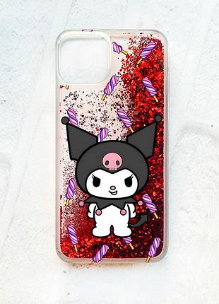Чехол с плавающими блестками на iphone 13 красный куроми (принт 390)