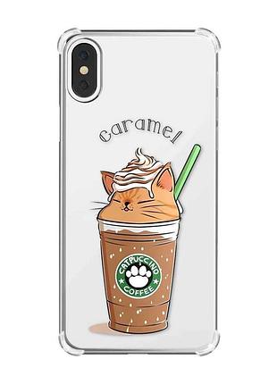 Чохол з потовщеними кутами на iphone x/xs :: капучіно котик (принт 97)