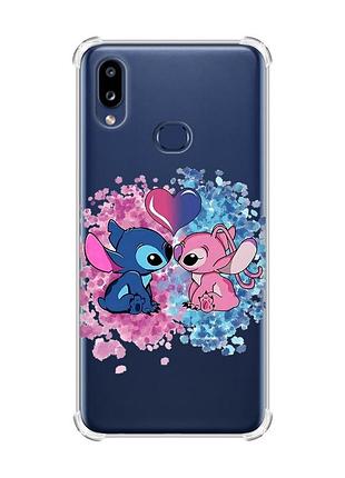 Чехол с утолщенными углами на samsung galaxy a10s (a107) стич и ангел (принт 391)