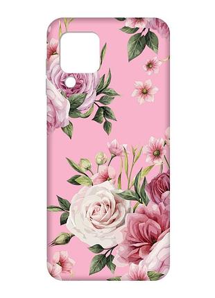 Матовый розовый чехол на samsung galaxy m32/a22/m22 4g :: розовые цветы (принт 287)