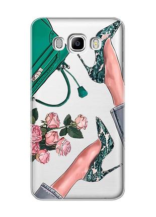 Прозрачный чехол на samsung galaxy j7(2016) j710 :: туфельки и цветы (принт 225)