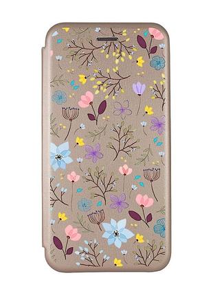 Чохол-книжка з малюнком для xiaomi redmi note 8 pro золотий :: квітковий фон (принт 267)