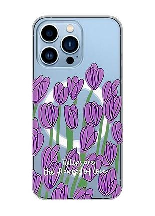 Магнітний чохол на iphone 13 pro max із підтримкою magsafe :: тюльпани (принт 265)