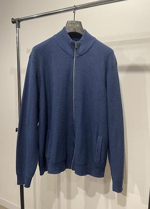 Чоловіча кофта светр кардиган синій marks & spencer (m&s) на блискавці, розмір 3xl