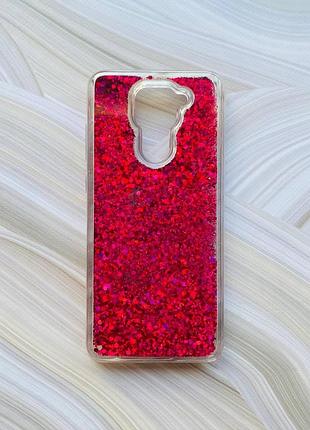 Чехол с плавающими блестками на xiaomi redmi note 9 розовый