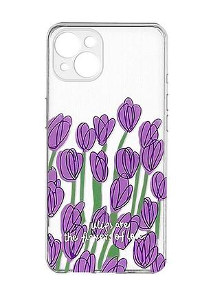 Прозорий чохол із захистом камер на iphone 15 plus :: тюльпани (принт 265)