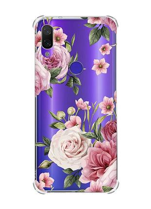 Чохол з потовщеними кутами на xiaomi redmi note 7/7 pro :: рожеві квіти /принт 287/