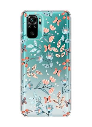 Прозрачный чехол на xiaomi redmi note 10 / note 10s :: цветочный фон (принт 370)