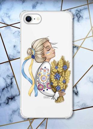 Чохол з потовщеними кутами на iphone 7/ 7s/ 8/ 8s :: українка з колосками (патріотичний принт 173)