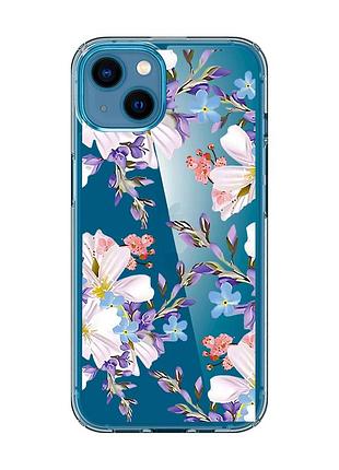 Прозрачный чехол на iphone 13 mini :: цветочный рисунок (принт 272)