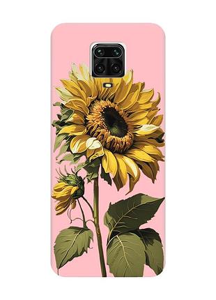 Матовий рожевий чохол на xiaomi redmi note 9 pro / 9s / 9 pro max :: соняшник (принт 274)