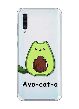 Чохол з потовщеними кутами на samsung galaxy а50 (2019) а505 :: котик авокадо (принт 306)