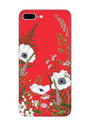 Матовый красный чехол на apple iphone 7 plus / iphone 8 plus цветы полевые (принт 363)