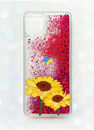 Чохол з плаваючими блискітками samsung galaxy a12 рожевий :: жовті квіти (патріотичний принт 364)