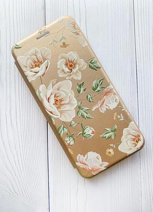 Чехол-книжка с рисунком для xiaomi redmi 9c/10a золотой :: цветы пастельные (принт 277)