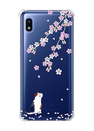 Чохол з потовщеними кутами на samsung galaxy a10 (2019)/a105 :: котик і сакура (принт 283)