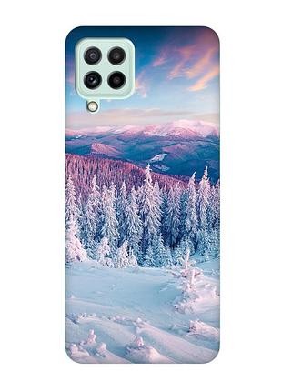 Чехол с бирюзовыми боками на samsung galaxy m32/m22/a22 4g :: зимние горы (принт 163)