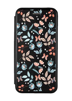 Чохол-книжка з малюнком для samsung galaxy a12 чорний :: квітковий фон (принт 370)