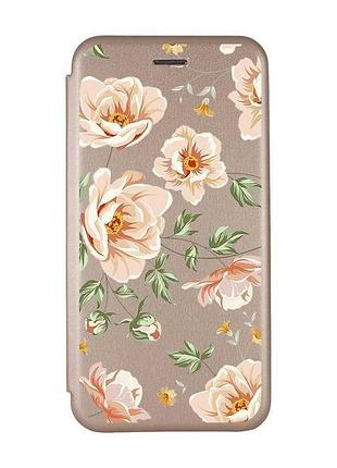 Чехол-книжка с рисунком для xiaomi redmi 10c золотой :: цветы пастельные (принт 277)