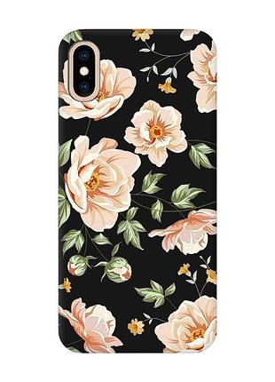 Матовый черный чехол на iphone xs max :: цветы пастельные (принт 277)