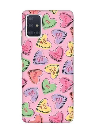Матовый розовый чехол на samsung galaxy a71 / a715 :: сердечка с текстом (принт 333)
