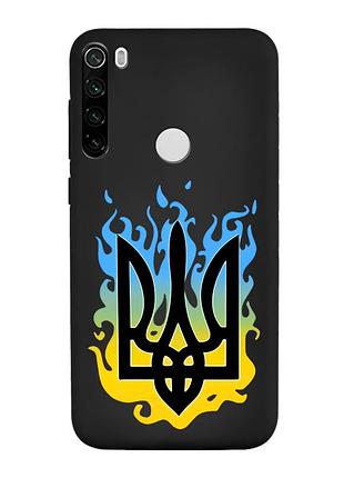Матовый черный чехол на xiaomi redmi note 8t :: тризуб пламя (принт 257)