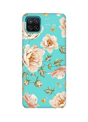 Матовый бирюзовый чехол для samsung galaxy a12 :: цветы пастельные (принт 277)