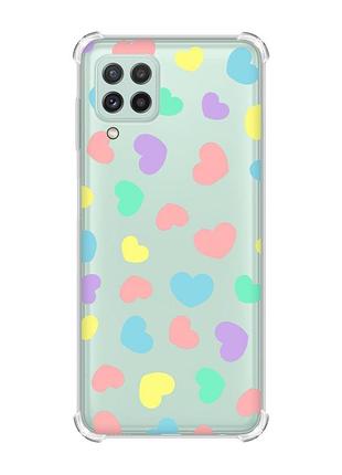 Чохол із потовщеними кутами на samsung galaxy a22 5g / a22s 5g :: різнокольорові сердечка (принт 335)