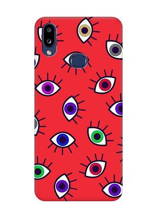 Матовый красный чехол на samsung galaxy a10s (a107) :: разноцветные глаза (принт 336)