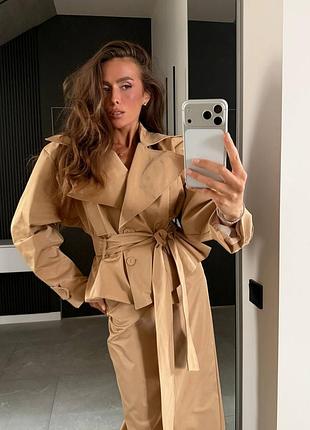 🍂 трендовий костюм 2 в 1 — тренч + спідниця 🖤 | модель 1650 | 42-48