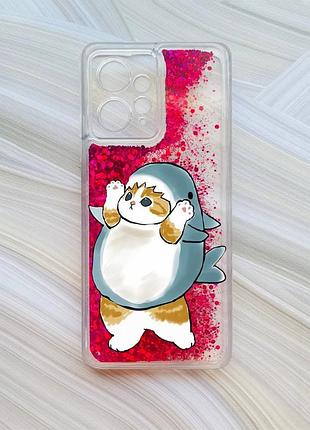 Чехол с плавающими розовыми блестками на xiaomi redmi note 12 4g котенок акула (принт 379)