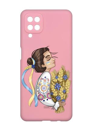 Матовий рожевий чохол на samsung galaxy a12 :: українка з колосками (патріотичний принт 172)