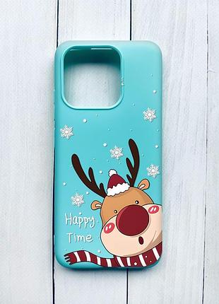 Матовий чохол на xiaomi redmi 12c бірюзовий зимове оленя (принт 155)