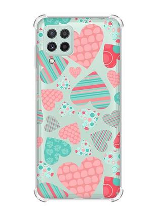 Чехол с утолщёнными углами на samsung galaxy m32/a22/m22 4g :: разноцветные сердечка (принт 334)