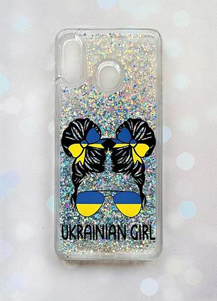 Чехол с плавающими блестками для samsung galaxy а30 (2019) а305 / a20 серебряный :: украинская девушка (принт