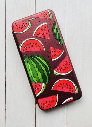 Чехол-книжка с рисунком для xiaomi redmi note 10 pro/10 pro max бордовый :: арбузы (принт 341) 2