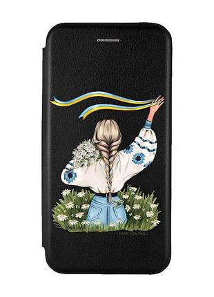 Чехол-книжка с рисунком на iphone x/xs :: черный :: девушка с лентой (принт 17)