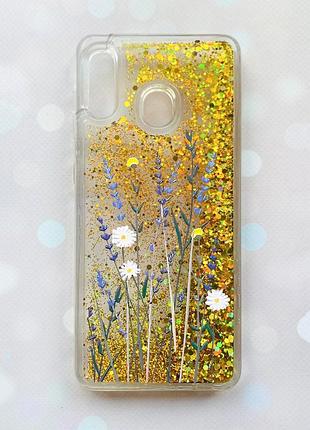 Чохол з плаваючими блискітками на samsung galaxy а30(2019) а305/a20 золотий :: польові квіти (принт 270)