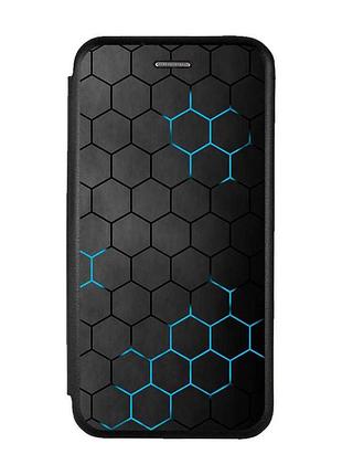 Чехол-книжка с рисунком для samsung galaxy a12 чёрный :: фон соты (принт 359)