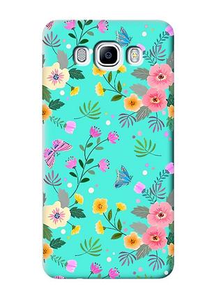 Матовый бирюзовый чехол на samsung galaxy j7(2016) j710 :: цветочный фон (принт 369)