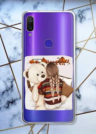 Прозорий чохол на xiaomi redmi note 7/7 pro :: дівчинка з ведмедиком /принт 117/