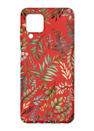 Матовый красный чехол на samsung galaxy m32/a22/m22 4g :: растительный фон (принт 377)