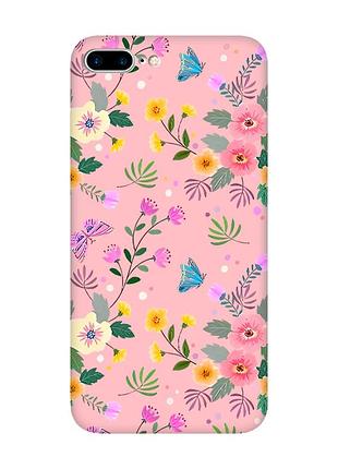 Матовый розовый чехол на apple iphone 7 plus / iphone 8 plus :: цветочный фон (принт 369)