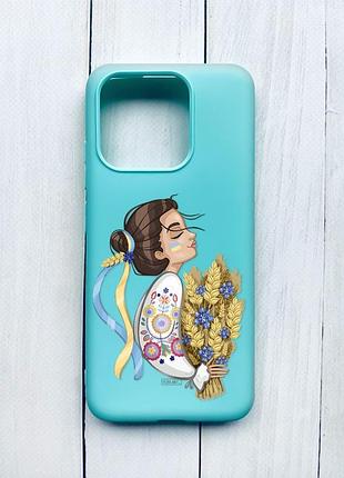 Матовий чохол на xiaomi redmi 12c бірюзовий :: українка з колосками (принт 172)