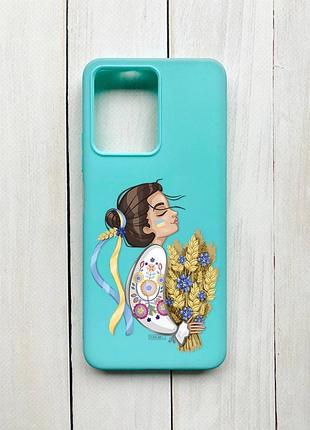 Матовий бірюзовий чохол на xiaomi redmi note 12 українка з колосками (принт 172)