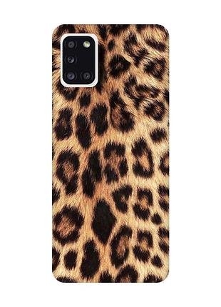 Матовый чехол с красными боками на samsung galaxy a31 :: леопардовый дизайн (принт 383)